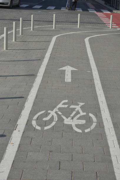 istock Bicycle Lane on the sidewalk, in the downtown 1191764571