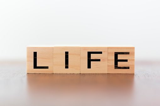 Life word wriiten on wooden cubes