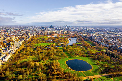Beautiful aerial panoramic view of the Hyde park in London