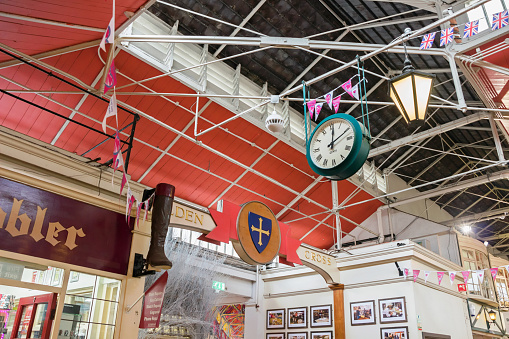 Oxford, UK - November 06, 2019: Interior with decoration inside the Covered Market in Oxford