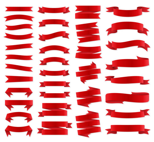 istock Red ribbon banners, template labels set. Blank for decoration graphic. Vector illustration 1191778738