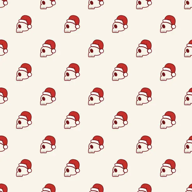 Vector illustration of Human Skulls with Christmas hat Seamless Pattern stock illustration