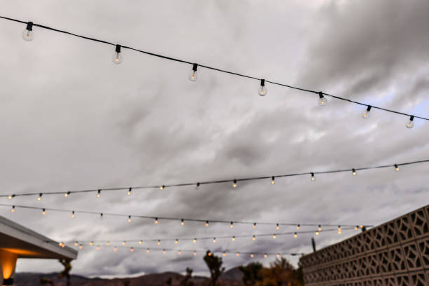 Edison Bulb Rope Light in Desert or String Light at Dusk in Desert