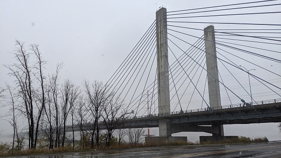 View of the cable-stayed bridge connecting Montreal and Laval in Quebec