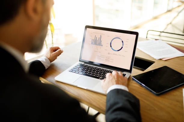 istock Man doing home finances on laptop with charts 1191790392