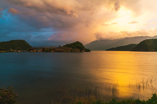 Lugu Lake in China at sunset