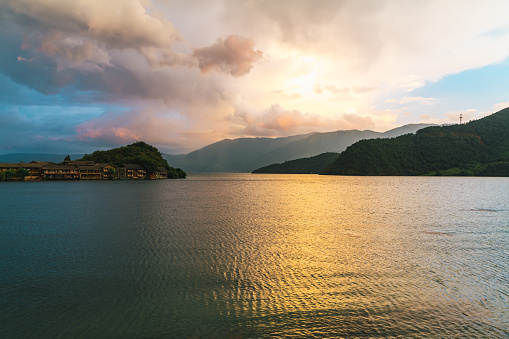 Lugu Lake in China at sunset