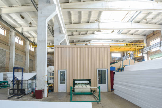 plant for the production of sandwich panels from styrofoam Production of thermal insulation materials. Plant for the production of sandwich panels from styrofoam sandwich panel photos stock pictures, royalty-free photos & images