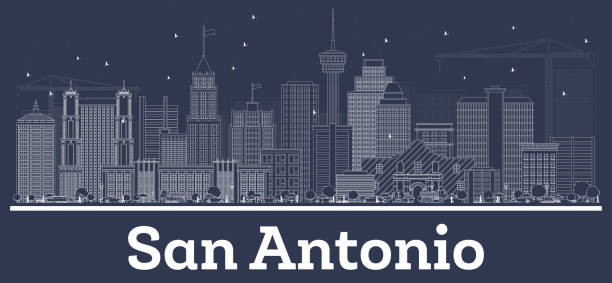 zarys san antonio texas city skyline z białymi budynkami. - inverse stock illustrations