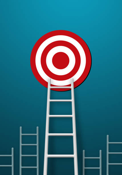 istock Stand out from the crowd and think different creative idea concepts. Longest white ladder and aiming high to goal target 1191799199