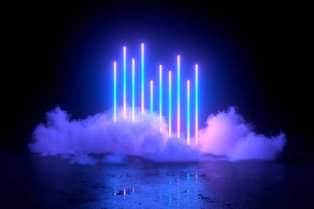 istock 3d abstract background with ultraviolet neon lights, empty frame, cosmic landscape, glowing tunnel door with smoke 1191800567