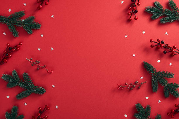 istock Christmas decoration on red background 1191808416