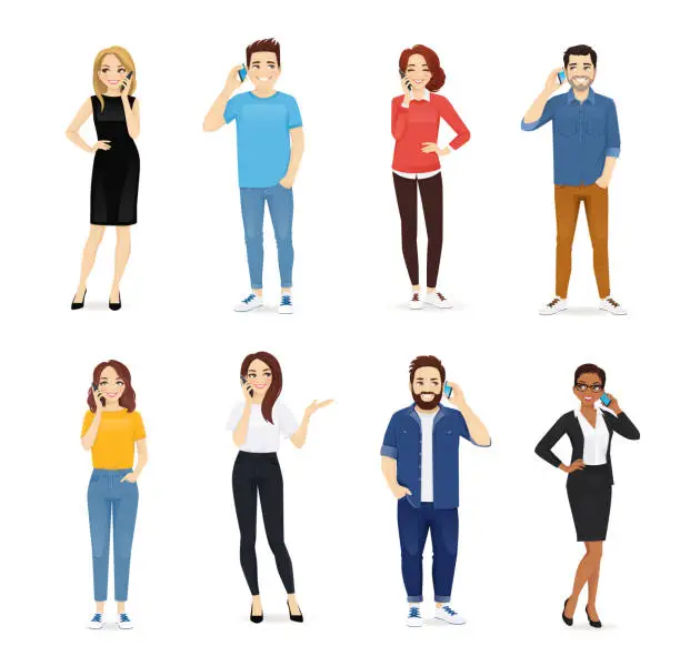 Vector illustration of Young people with gadgets
