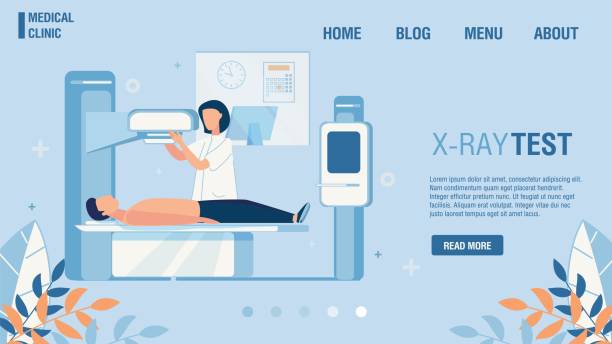 Medical Clinic Flat Landing Page Offer X-Ray Test Medical Clinic Flat Landing Page Offer X-Ray Test. Online Fixing Appointment. Cartoon Doctor Examining Patient on Radiological Equipment. Radiology Room Interior Design. Vector Illustration connecticut stock illustrations