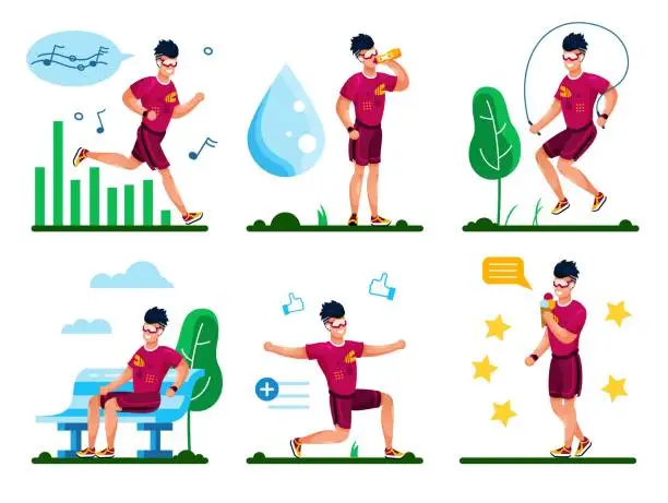 Vector illustration of Healthy Lifestyle Activities Types Flat Vector Set