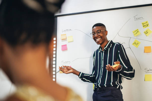 istock Businessman Writing A Business Plan On Whiteboard During Presentation 1191816937