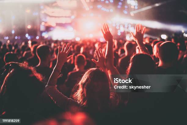 Crowd On A Music Festival Stock Photo - Download Image Now - Music Festival, Crowd of People, Traditional Festival