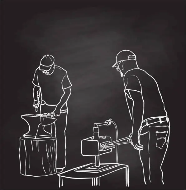Vector illustration of Blacksmith At Work Chalkboard