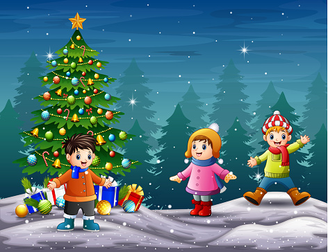 Ilustración de Niños Felices Celebrando Una Navidad Al Aire Libre y más  Vectores Libres de Derechos de Diversión - Diversión, Invierno, Aire libre  - iStock