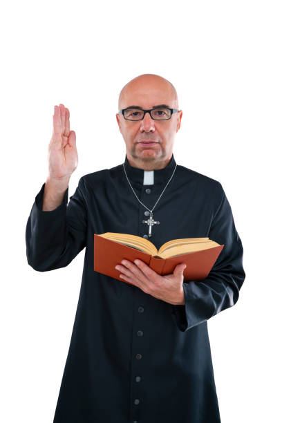 istock Priest bald with glasses and cassock isolated on white 1191822366