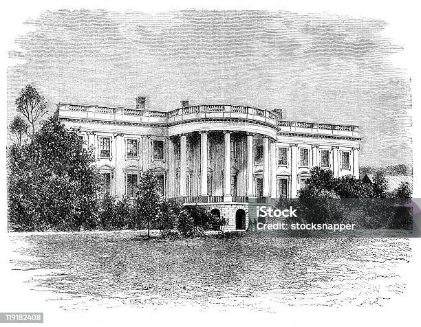 La Casa Bianca - Immagini vettoriali stock e altre immagini di La Casa Bianca - Washington DC - La Casa Bianca - Washington DC, Bianco e nero, Incisione - Tecnica illustrativa