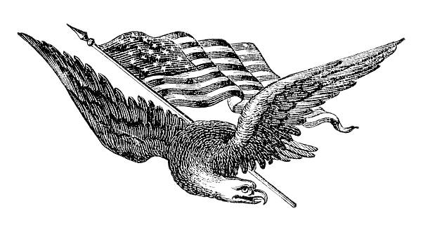 Eagle and American flag. Illustration originally published in Ernst von Hesse-Wartegg's 