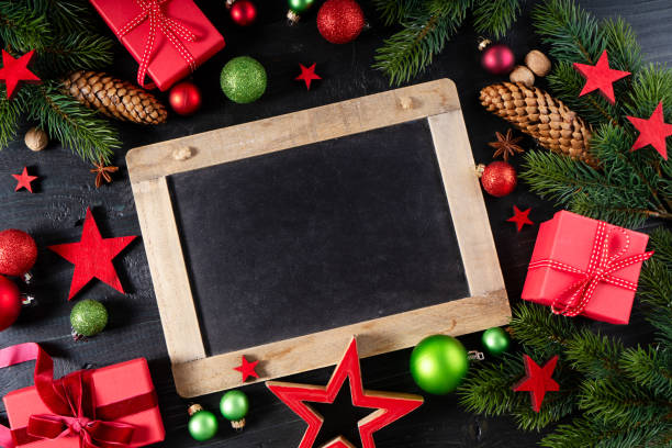 istock Christmas flat lay scene with golden decorations 1191828060