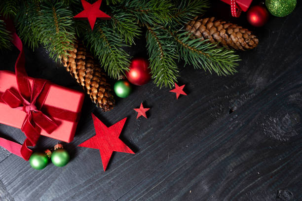 istock Christmas flat lay scene with golden decorations 1191828999