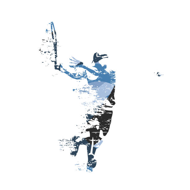 illustrations, cliparts, dessins animés et icônes de joueur de tennis, illustration bleue abstraite de vecteur - tennis silhouette playing forehand