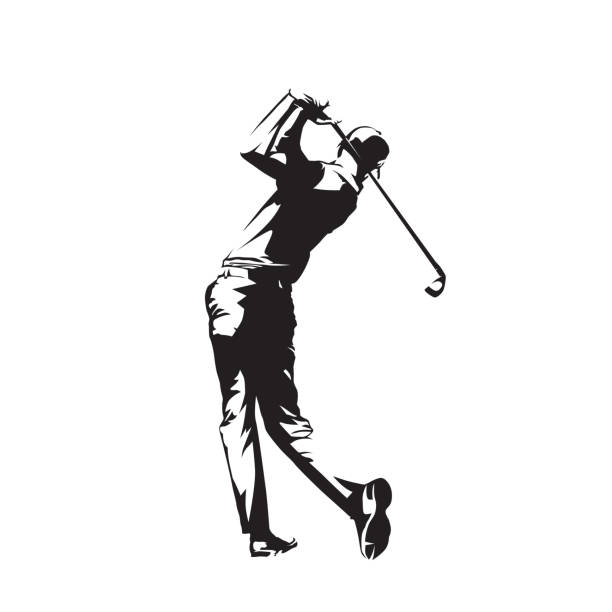 golfista, izolowana sylwetka wektorowa, logo golfisty - golf golf swing men professional sport stock illustrations