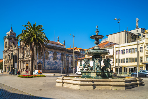 Igreja do Carmo church and Fountain of the Lions in porto, portugal