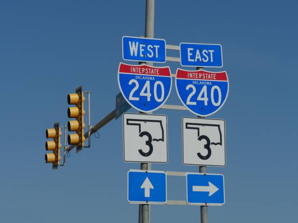 istock Traffic signs and distances at Interstate 240 in Oklahoma. 1191837865