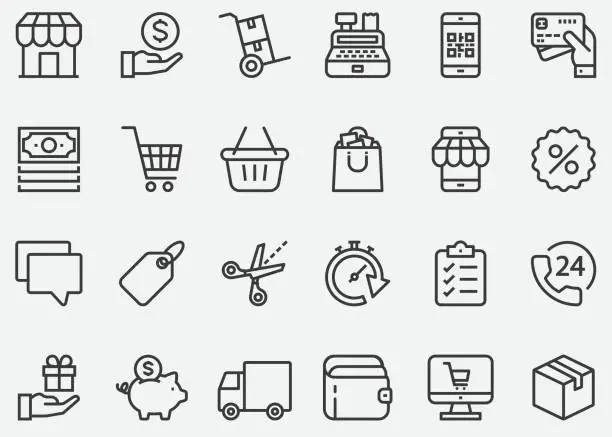 Vector illustration of Shopping Online Line Icons