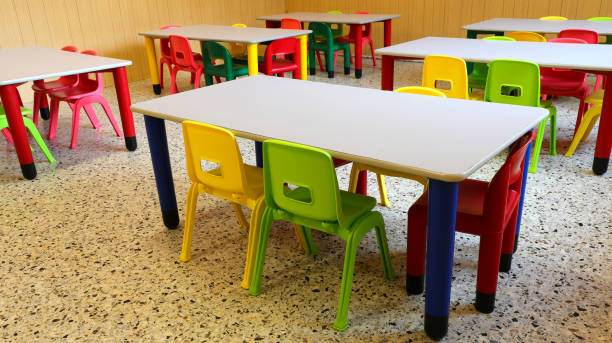 istock refectory hall with colorful plastic chairs and small tables in 1191839296