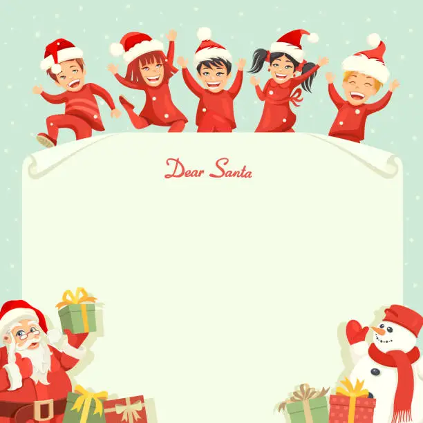 Vector illustration of Dear Santa. Christmas Wish List.