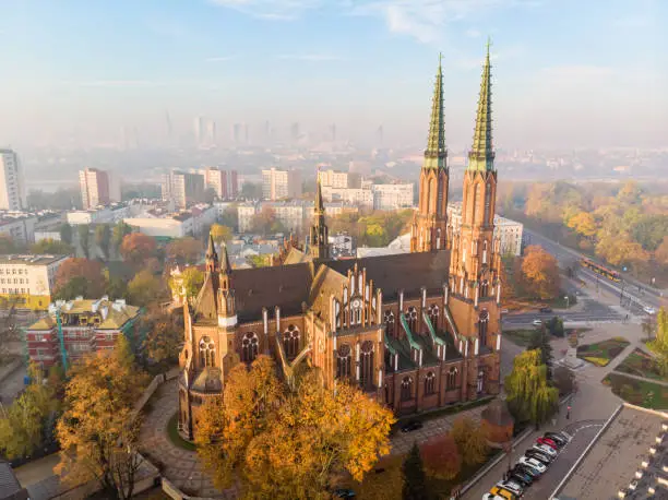 Photo of Cathedral parish of St. Archangel Michael and Saint. Florian Martyr at dawn aerial view