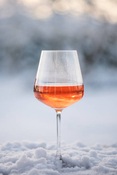 rose champagne in snow - snow glasses imagens e fotografias de stock