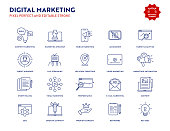 Digital Marketing Icon Set with Editable Stroke and Pixel Perfect.