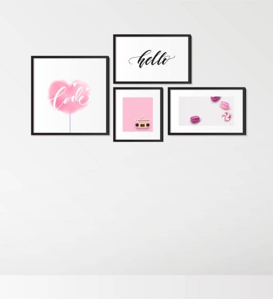 istock White Wall With Pictures In Pink Colors On It. 1191844353