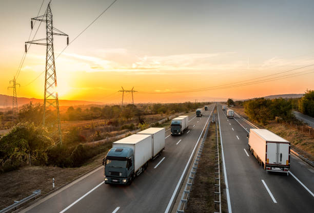 istock Lorry trucks passing each other on a highway 1191856085