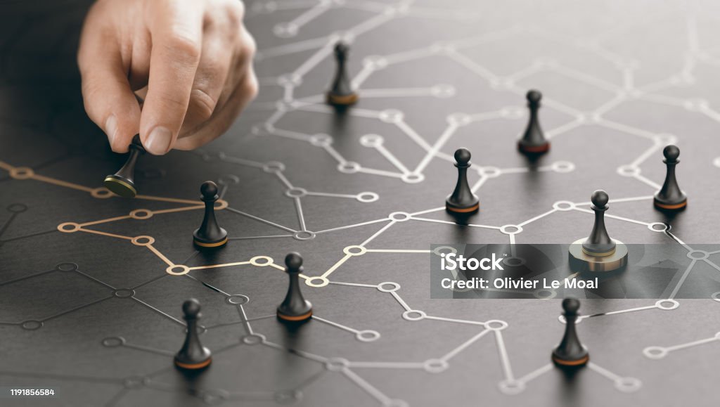 The Way To Success Or Career Guidance. Hand moving pawn on a conceptual maze. Shortcut to success or career guidance concept. Composite image between a hand photography and a 3D background. Strategy Stock Photo
