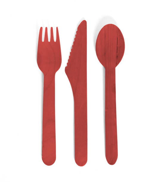 istock Eco friendly wooden cutlery - Plastic free concept - Isolated - Red 1191859103