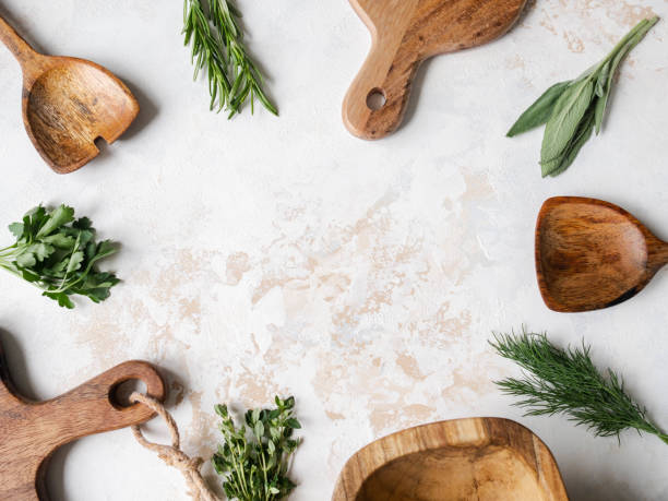 istock Fresh raw Herbs and wood kitchen were frame on a textured background. top view, copy space. 1191864020