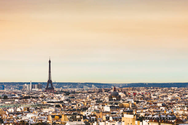 paryski pejzaż miejski z wieżą eiffla i la defense - paris france roof apartment aerial view zdjęcia i obrazy z banku zdjęć