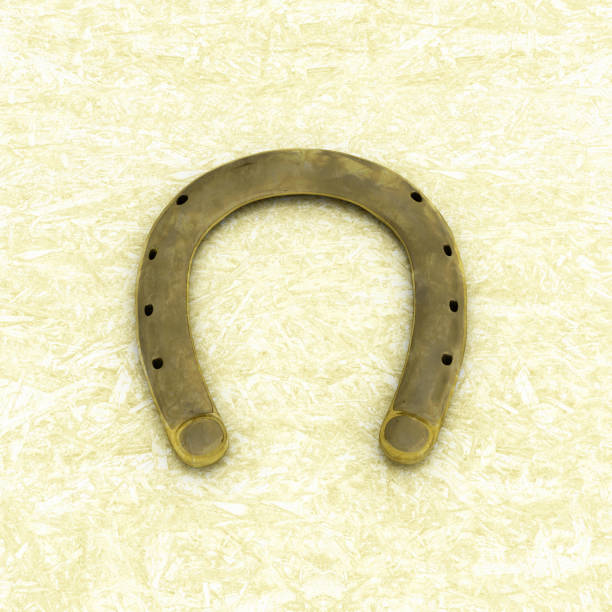 ilustração rendida horseshoe 3d do metal na tabela - horseshoe rusty nail old - fotografias e filmes do acervo