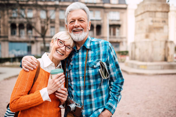 istock Happy senior couple on vacation 1191865438