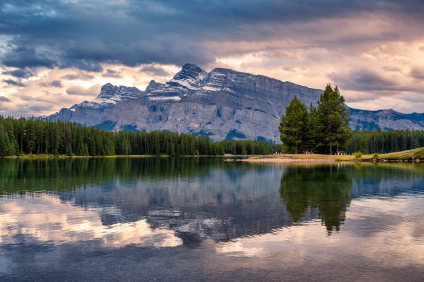 istock Mount Rundle reflection in Two Jack lake in evening at Banff national park 1191874817