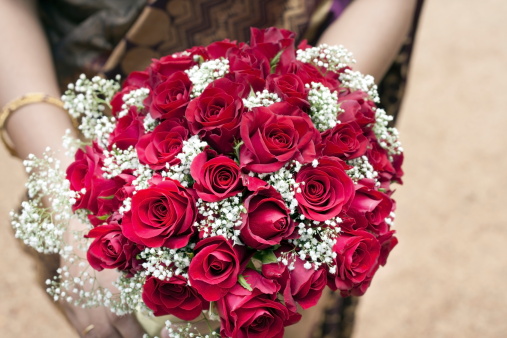 Bright and gorgeous flower floral bouquet of lovely red flowers for Valentines day Close up photo