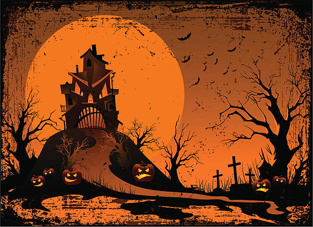 ilustrações, clipart, desenhos animados e ícones de a terrível house - halloween castle cartoon backgrounds