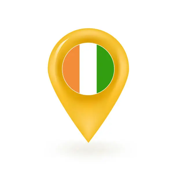 Vector illustration of Ivory Coast Flag Map Pin Icon